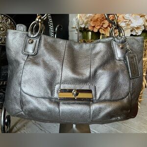COACH 2011 Kristin Metallic Pewter Leather Front Flap Satchel Hobo Handbag 16814